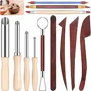 Hilitchi 12Pcs Pottery Tools Assortment Kit Includes Stainless Steel Clay Hole Cutters, Wooden Handle Ceramics Tools and Two Headed Clay Shape Tools for Sculpture Pottery Drilling Holes Supplies