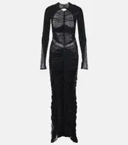 [Mugler] Mugler Ruched open-back mesh gown AU 14 black