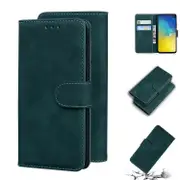 For Samsung Galaxy S10e Skin Feel Pure Color Flip Leather Phone Case Green