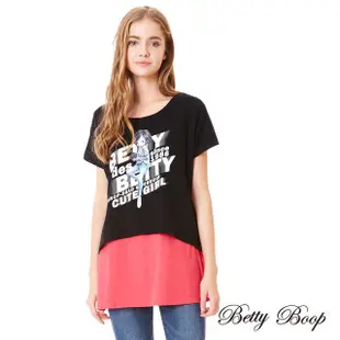 【Betty Boop 貝蒂】圓領印圖配色假兩件上衣(共兩色)