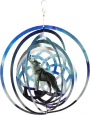 Wind Spinner Wolf Celestial Planet Kinetic Large Hanging 3D Outdoor Art Decor