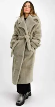 Topshop Borg Trench Coat Petite Size 12 Grey Oversized BNWT