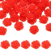 50 Pcs Red Resin Rose Flower Beads, 20mm Flatback Flower Charm