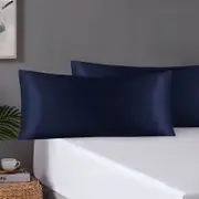 Pair of King Satin Silk Pillowcases with Envelope Closure 51 x 102 cm Navy