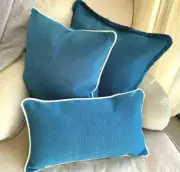 ❇️ NEW Beach House Textured CHENILLE TEAL Piped Cushion Covers Oblong or Lge Sq.