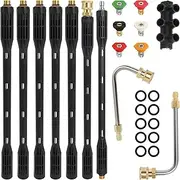 Upgrade Pressure Washer Extension Wand with Adapter, Power Washer Gutter Cleaning Attachments Curved Rod, with 6 Nozzle Tips, 1/4" Quick Connect, 4000 PSI, Anti-Leaked Ring Replacement by Hoqqf