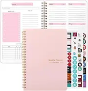 OSYLICT Weekly Planner Notebook,Undated A5 Daily Planner To Do List Diary,52 Weekly Habit Tracker Journal with Sticker for College Work School Home Supplies (Pink)