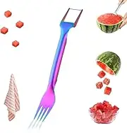 2-in-1 Fruit Cutter & Fork, Stainless Watermelon Cutter Slicer Tool, Portable Dual Head Fruit Forks Slicer Knife, Watermelon Fork Camping Kitchen Gadgets (1PC-A)