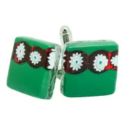 Murano Glass Cufflinks Green Red Millefiori Pair Square