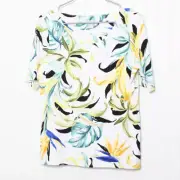 Chico's 1 Floral Half Sleeve Scoop Neck Lined Rayon Top Medium