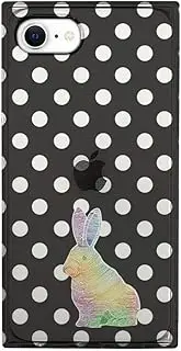 [AKAN] iPhone SE (3rd Generation/ 2022) Case, Soft Square Case, Rainbow Rabbit Black (Aikan) iPhone Cover, Cube Case, Corner Protection, Fall Prevention, Strap Hole, Wireless Charging Compatible, 4.7