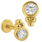 14k Solid Gold Single Round Bezel Zircon w/ Three Bead Cluster Internally Thread