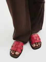 River Island Red Weave Mules Flat Sandals (H21796) | $74