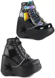 Pleaser Demonia DYNAMITE-101 5" Star Cutout Platform Wedge Side Ankle Boot