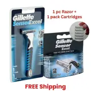 2X Gillette Sensor Excel Razor Handle Twin Blade + 1 pack 5pc Shaving Cartridges