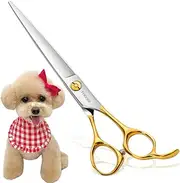 Grooming Scissors for Dogs 7" Straight Pet Grooming Scissors Professional Shears for Small Dogs Cat (Straight, Gold)