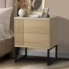 Bedside Table with 2 Drawers and Metal Base Wooden Nightstand
