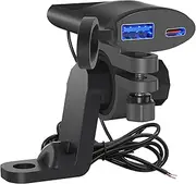 Motorcycle Phone Charger Dual USB A/C Quick Charge 3.0 Cycle USB Charger Power Outage Cycle Accessories for Phone, Tablet, GPS with Rearview Mirror Extension Bracket