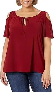 [Star Vixen] Women's Plus-Size Cold-Shoulder ITY Knit Peasant Top