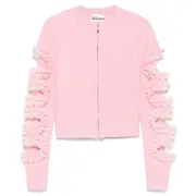 [Self-Portrait] Pink Cut Out Lace Detail Cardigan