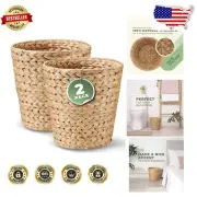 Sturdy Open-Top Wicker Trash Can Set - Lightweight Rattan Baskets for Any Space