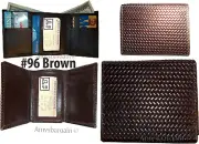 lot of 2 men’s woven printed leather wallet brown trifold wallet id billfolds’