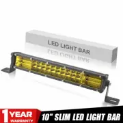 Tri-row 10inch Yellow LED Work Light Bar Combo Spot Flood Driving Offroad PICKUP