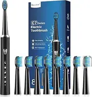 Coulax Electric Toothbrush for Adults and Kids - Rechargeable, 8 Brush Heads, 5 Modes, 2 Minute Timer, Black