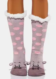 [OOOH YEAH SOCKS] Hip Hippo Fuzzy Slipper Socks