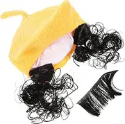 [MOBUTOFU] Knitted Hat Double Ponytail Wig Hat Crazy Hat Cute Hats for Animal Ears Hat Hats Wig Hat Knitting Hat Decorative Wig Hat Hat Fabric Yellow