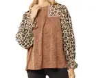 Entro Leopard Mixed Print Mocha Sheer Sleeve Top Size S