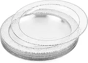 MATANA 20 Premium Clear Hard Plastic Dinner Plates with Hammered Silver Rim, 26cm / 10 Inch - Elegant & Reusable Party Plates for Weddings, Birthdays, Picnic, BBQ, Parties
