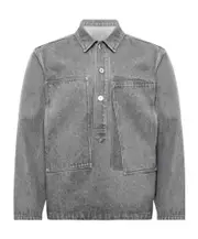 patch-pocket cotton shirt L,M light gray
