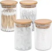BKYFPQ 4 Pack Glass Qtip Holder Dispenser Apothecary Jars with Lids, Cotton Ball Pad Round Swab Holder for Bathroom Accessories Storage Organizer,Farmhouse Bathroom Decor.