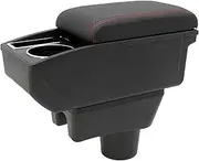 for Mitsubishi Mirage 2014-2024 Car Armrest Box Center Console Accessory Leather Arm Rest Double-Layer Storage Space with Cup Holder (Red Thread)
