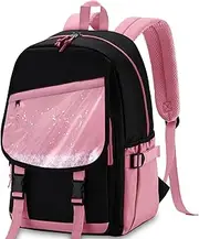 Large Backpack for Girls,VASCHY Elementary School Bag Bookbag for Primary Schooler Kids with Sparkling Sequin Clear Pocket