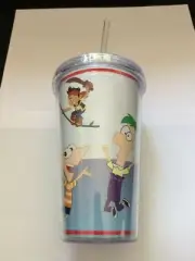 Tumbler Cup With Straw Reusable Double Walled 16oz BPA free - Phineas and Ferb
