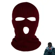 3 Hole Knitted Full Face Ski Mask Winter Outdoor Face Cover for Men Women -Wine Red