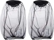 2Pcs Portable Face Net Mesh Lightweight Pull Over Mosquito Head Net Face Mesh Nylon Mosquito Midge Net Hat for Hiking Camping Climbing, Black, One Size