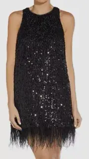 Aidan Mattox Women's Black Halter Sequin Faux Feather Trim Trapeze Dress Size 12