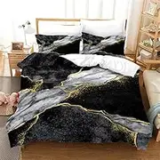 Black White Marble Quilt Cover Set Bedding Set Classic Marble Gold Abstract Art Duvet Cover King Full Queen for Adults Kids Girls Bedroom Decor with Pillowcases Bedspreads Cover Set(No Bed Shee