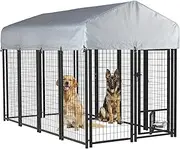 LEMBERI 8x4x4 Outside Dog Kennel with Roof for Large Dogs,Heavy Duty Welded Wire Steel Dog Playpen Fence with Secure Lock, Pet Pen with UV-Resistant Waterproof Cover (93.1''L x 50.4''W x 56.6'H)