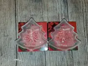 SET OF 2 Mikasa Crystal Yuletide Tree Frosted Sweet Dish 5" Xmas Holiday NEW