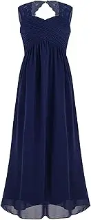 [Lejafay] Flower Girls Lace Bridesmaid Dress for Wedding Kids Backless Ruched Chiffon Pageant Ball Gowns