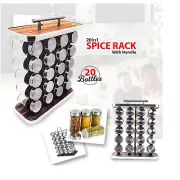 20 Jar Spice Rack Steel Glass Jars Organizer for Countertop Rotating Spice Rack
