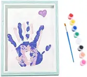 Changyeah Clear Family Handprint Kit,Personalized Keepsake Frame,with 8 Pcs pigment,1 pcs Paintbrush and 3 pcs paper,Keepsake Handprint and Footprint Kit Gifts, for Girls, Boys(Blue white)