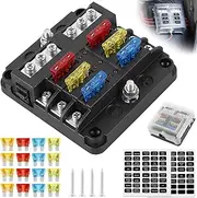 6-Way Fuse Box DC 32V Circuit Blades Fuse Block Waterproof Fuse Box Holder with 20 Fuses LED Indicator Lables Car Standard Blade Fuses Box for Automotive Car SUV Boat Marine Truck