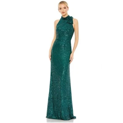 Mac Duggal teal green maxi gown dress sequins size 6 sleeveless UB