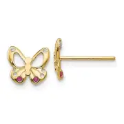 Madi K Kid's Earrings 14K Yellow Gold Madi Pink and White CZ Butterfly, 7 mm