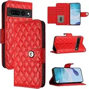 Compatible with Google Pixel 7 Pro 5G Cover,Compatible with Google Pixel 7 Pro 5G Card Slots Magnetic Closure Flip Kickstand Phone Case Red